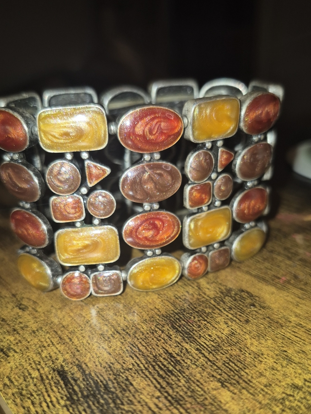 Multi-Color Amber & Rust Mosaic Stretch Bracelet